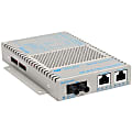 Omnitron OmniConverter 10/100/1000 PoE Gigabit Ethernet Fiber Media Converter Switch RJ45 ST Single-Mode 12km - 2 x 10/100/1000BASE-T; 1 x 1000BASE-LX; US AC Powered; Lifetime Warranty