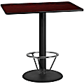 Flash Furniture Laminate Rectangular Table Top With Round Bar-Height Table Base And Foot Ring, 43-1/8"H x 30"W x 48"D, Mahogany/Black