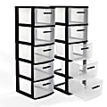 Inval Eclypse 5-Drawer Storage Cabinets, 39”H x 13”W x 15”D, Black/Clear, Pack Of 2 Cabinets