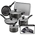 Farberware 15-Piece Cookware Set, Black - 1 quart Saucepan, 2 quart Saucepan, 5 quart Dutch Oven, 8" Diameter Skillet, 10" Diameter Skillet, Cookie Sheet, Lid - Aluminum, Glass Lid, Rubber Handle - Cooking, Baking - Dishwasher Safe - Oven Safe - Black 1 thumbnail image