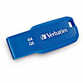 Verbatim 64GB Ergo USB 3.0 Flash Drive - Blue - The Verbatim Ergo USB drive features an ergonomic design  - 70879 1 thumbnail image