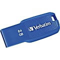 Verbatim 64GB Ergo USB 3.0 Flash Drive - Blue - The Verbatim Ergo USB drive features an ergonomic design for in-hand comfort and COB design for enhanced reliability.