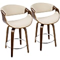 LumiSource Curvini Mid-Century Modern Counter Stools, Walnut/Cream, Set Of 2 Stools 1 thumbnail image