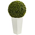 Nearly Natural Boxwood Topiary Ball 28”H Artificial Indoor/Outdoor Plant With Tower Planter, 28”H x 15”W x 15”W, Green/White