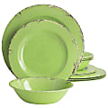 Gibson Mauna 12-Piece Melamine Dinnerware Set, Crackle Green 1 thumbnail image