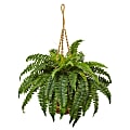 Nearly Natural 33"H Polyester Boston Fern With Hanging Basket, Green
