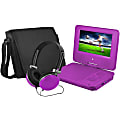 Ematic EPD707 Portable DVD Player - 7" Display - 480 x 234 - Purple - DVD-R, CD-R - JPEG - DVD Video, Video CD, MPEG-4 - CD-DA, MP3 - 1 x Headphone Port(s) - Lithium Polymer (Li-Polymer) - 2 Hour 1 thumbnail image