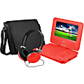 Ematic EPD707 Portable DVD Player - 7" Display - 480 x 234 - Red - DVD-R, CD-R - JPEG - DVD Video, Video CD, MPEG-4 - CD-DA, MP3 - 1 x Headphone Port(s) - Lithium Polymer (Li-Polymer) - 2 Hour 1 thumbnail image