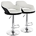 Elama Adjustable Faux Leather Bar Stools, White/Black/Chrome, Set Of 2 Stools