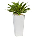Nearly Natural Agave 25”H Artificial Plant With White Planter, 25”H x 18”W x 18”D, Green 1 thumbnail image