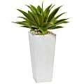 Nearly Natural Agave 25”H Artificial Plant With White Planter, 25”H x 18”W x 18”D, Green