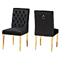 Baxton Studio Caspera Velvet Fabric And Metal Dining Accent Chair Set, Glam/Luxe Black/Gold, Set Of 2 Chairs