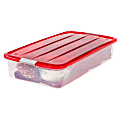 Iris Holiday Buckle-Up Storage Box, 32-1/2”L x 17-3/4”W x 6-1/2”H, Clear/Red 1 thumbnail image