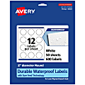 Avery® Waterproof Permanent Labels With Sure Feed®, 94501-WMF50, Round, 2" Diameter, White, Pack Of 600