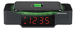 Memorex® Digital Clock Radio With Wireless Charging, 2-1/16"H x 2-3/8"W x 7-3/4"D, Black 1 thumbnail image