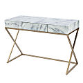 SEI Furniture Kamblemore 45"W Faux Marble Writing Desk With Storage, Gold/Gray/White