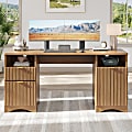 Bestier 60"W Fluted Executive Desk With Drawers/Cabinet, Brown Oak 1 thumbnail image
