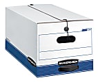 Bankers Box® Stor/File™ Medium-Duty Storage Boxes With Locking Lift-Off Lids And Built-In Handles, Letter Size, 24“ x 12" x 10", 60% Recycled, White/Blue, Case Of 3