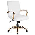 Flash Furniture LeatherSoft™ Faux Leather Mid-Back Office Chair With Chrome Base And Arms, White/Gold