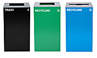 Alpine Industries Stainless-Steel Open Top Mixed Recycling And Trash Can Set With Square And Mixed Lids, 29 Gallons, 30”H x 16-15/16”W x 16-15/16”D, Black/Blue/Green, Set Of 3 Trash Cans 1 thumbnail image