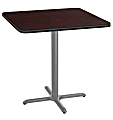 National Public Seating Square Café Table, X-Base, 36"H x 36"W x 36"D, Mahogany/Gray