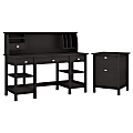 Bush Furniture Broadview 60"W Desk With Storage Shelves, Small Hutch Organizer And File Cabinet, Espresso Oak, Standard Delivery