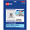 Avery® Print-To-The-Edge TrueBlock® Labels With Sure Feed®, 94219-TWMP25, Rectangle, 1" x 1-1/2", Matte White, Pack Of 800 1 thumbnail image