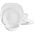 Gibson Ultra Piazza 18-Piece Soft Square Tempered Opal Glass Dinnerware Set, White 1 thumbnail image