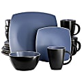 Gibson Soho Lounge 16-Piece Square Stoneware Dinnerware Set, Matte Blue/Black 1 thumbnail image