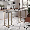 Martha Stewart Eli 47.25"W Home Office Glass Top Computer Desk With Metal Frame, Clear/Polished Brass