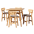 Baxton Studio Dannell Mid-Century Modern 5-Piece Pub Set, 36"H x 35-7/16"W x 35-7/16"D, Gray/Natural Oak/Light Brown