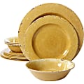 Gibson Studio California Mauna 12-Piece Melamine Dinnerware Set, Yellow Crackle