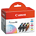 Canon® CLI-8 ChromaLife 100 Cyan, Magenta, Yellow Ink Tanks, Pack Of 3, 0621B016