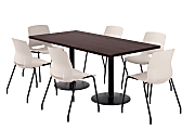 KFI Studios Proof Rectangle Pedestal Table With Imme Chairs, 31-3/4”H x 72”W x 36”D, Designer White Top/Black Base/Navy Chairs