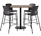 KFI Studios Proof Bistro Square Pedestal Table, Includes 4 Stools, 43-1/2”H x 36”W x 36”D, Studio Teak Top/Black Base/Black Chairs - 840031941077 1 thumbnail image