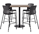 KFI Studios Proof Bistro Square Pedestal Table With Imme Bar Stools, Includes 4 Stools, 43-1/2”H x 36”W x 36”D, Studio Teak Top/Black Base/Black Chairs