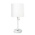 Creekwood Home Oslo USB Port Metal Table Lamp, 19-1/2"H, White Shade/White Base
