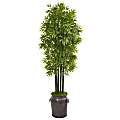 Nearly Natural Bamboo Tree 6’H Artificial Plant With Planter, 72”H x 28”W x 21”D, Green/Gray
