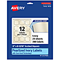 Avery® Pearlized Permanent Labels With Sure Feed®, 94124-PIP25, Arched Square, 2" x 2-3/16", Ivory, Pack Of 300 Labels