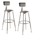 National Public Seating 6400 Series Adjustable Vinyl-Padded Science Stools With Backrests, 25 - 32-1/2"H Seat, Gray, Pack Of 2 Stools