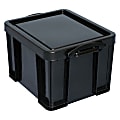 Really Useful Box® Plastic Storage Container With Built-In Handles And Snap Lid, 32 Liters, 95% Recycled, 19" x 14" x 12", Black