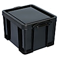 Really Useful Box® Plastic Storage Container With Built-In Handles And Snap Lid, 32 Liters, 95% Recycled, 19" x 14" x 12", Black 1 thumbnail image