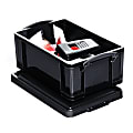 Really Useful Box® Plastic Storage Container With Built-In Handles And Snap Lid, 9 Liters, 100% Recycled, 10 1/16" x 15 9/16" x 6 1/16", Black