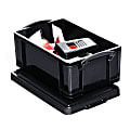 Really Useful Box® Plastic Storage Container With Built-In Handles And Snap Lid, 9 Liters, 100% Recycled, 10 1/16" x 15 9/16" x 6 1/16", Black 1 thumbnail image