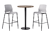 KFI Studios Proof Bistro Round Pedestal Table With Imme Barstools, 2 Barstools, Studio Teak/Black/Light Gray Stools 1 thumbnail image
