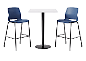 KFI Studios Proof Bistro Square Pedestal Table With Imme Bar Stools, Includes 2 Stools, 43-1/2”H x 30”W x 30”D, Designer White Top/Black Base/Navy Chairs