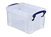 Really Useful Box® Plastic Storage Container With Built-In Handles And Snap Lid, 1.6 Liters, 7 1/2" x 5 1/4" x 4 1/4", Clear