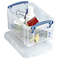 Really Useful Box® Plastic Storage Container With Built-In Handles And Snap Lid, 0.7 Liter, 6" x 4" x 3", Clear