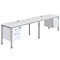 Boss Office Products Simple System Double Desk, Side By Side With 2 Pedestals, 29-1/2”H x 142”W x 30”D, White