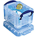 Really Useful Box® Plastic Storage Container With Built-In Handles And Snap Lid, 0.14 Liter, 3 1/4" x 2 1/2" x 2", Clear